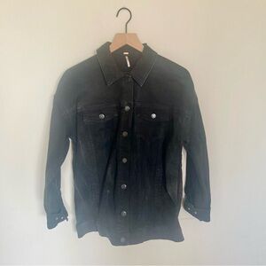 FREE PEOPLE Distressed Black Denim Jean Jacket S